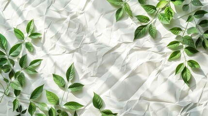 Natural shadow overlay effect of organic leaves on white texture background for product presentation