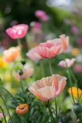 Wall Mural - Soft Pink Poppy Flowers In A Garden