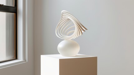 Wall Mural - 3D printed 2025 sculpture on a minimalist white pedestal