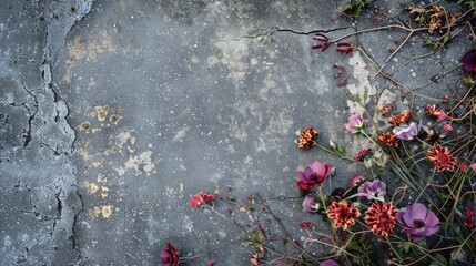 Canvas Print - Flowers on concrete with empty space