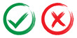 © medelwardi - Green checkmark icon and red cross mark symbol in brush stroke style