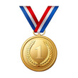 © LuisAlfonso - Isolated on translucent background, a gold medal with a ribbon. First-place winner of the sport athlete award