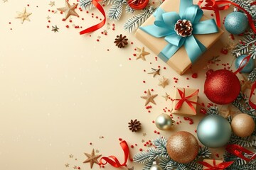 Wall Mural - Holiday Background Featuring Gift Box and Sparkling Christmas Lights