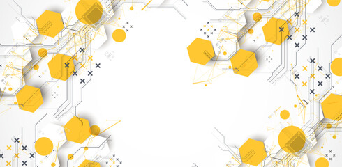 Aufkleber - Abstract circuit board background with hexagons. Hi-tech digital technology concept. Hand drawn vector.