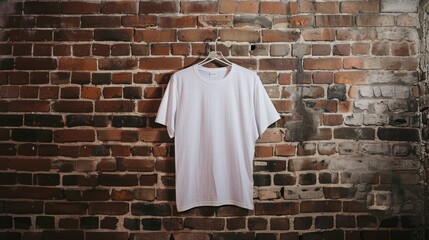 Wall Mural - White T-shirt Hanging on a Brick Wall