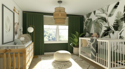 Poster - Stylish green-themed nursery with modern furniture