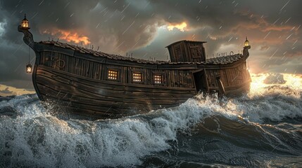 Poster - Wooden Ship in a Stormy Sea