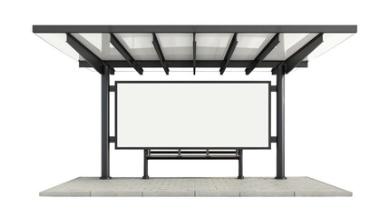 A large white billboard sits under a large metal structure