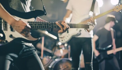 Wall Mural - Music band concert performance with guitarist on stage in recording studio   digital ai photography