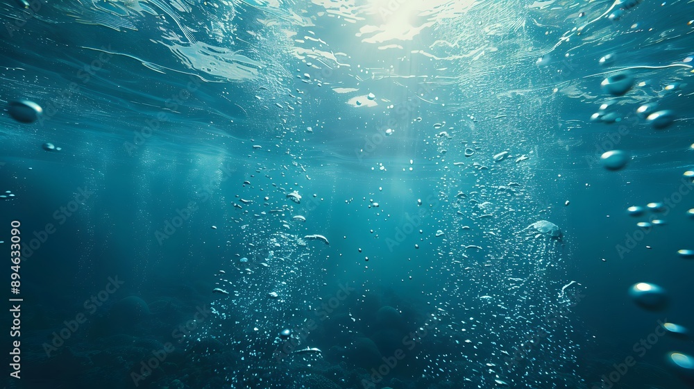 Ocean Air Rising air bubbles rising from the ocean's surface, creating an underwater ...