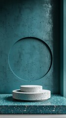 Canvas Print - A white and blue sculpture of a round base with a white top