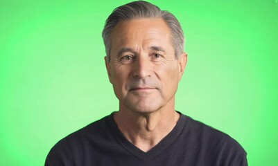 Sticker - Portrait of a senior man with grey hair on a green background