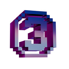 Poster - 3D Neon Retro Icon -  Pixel number 3 symbol