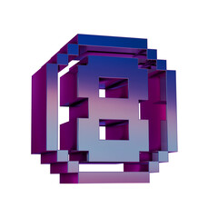 Poster - 3D Neon Retro Icon -  Pixel number 8 symbol