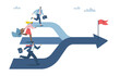 © wenich - The path of business, Creating opportunities and competition, Three businessmen run on the three race track to compete for a single exit. Vector design illustration.