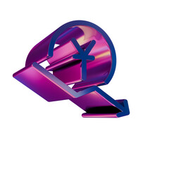 Poster - 3D Neon Retro Icon Blue Yuan Price arrow Down symbol