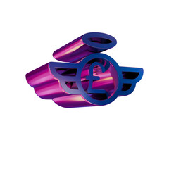 Poster - 3D Neon Retro Icon Blue Pound Price symbol