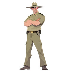 Wall Mural - An illustration of a border patrol officer wearing a cowboy hat with his arms crossed