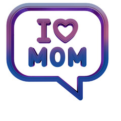 Wall Mural - 3D Neon Retro Icon - message with words I LOVE MOM and heart