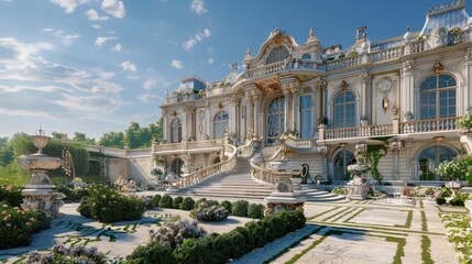 A grand estate with a Rococo architectural style