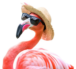 Sticker - PNG Flamingo wearing sunglasses and hat