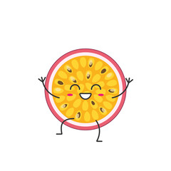 Wall Mural - Passion fruit character cartoon greeting smiling face cheerful kawaii joy happy emotions icon vector illustration.