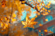 © olga - bright yellow falling maple leaf. Autumn urban abstract background