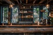 © kornc - A bar with a wooden counter and shelves full of liquor
