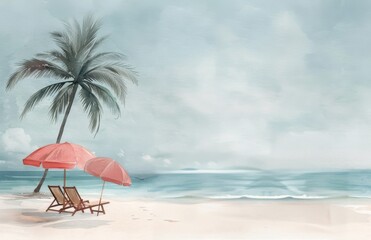 Wall Mural - Beach Chairs Under Umbrellas