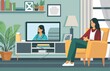 © Антон Сальников - In this picture, a female patient is having a video chat on a computer, talking with her remote doctor about her sore throat. Telemedicine concept. Young woman sitting in front of a screen, talking