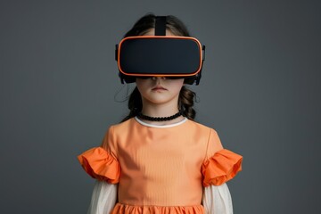 Poster - In this Stock illustration, a little girl is seen using a virtual reality headset. The VR glasses seem futuristic and futuristic-looking.