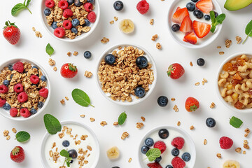 Wall Mural - granola with fresh fruits concept, healthy breakfast