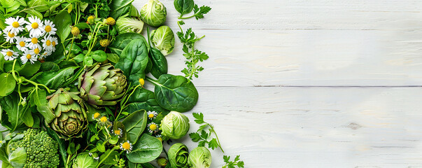 green salad and green ingredients. fresh design concept on a white background.