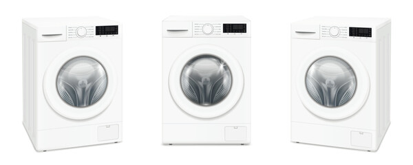 Washing machine on three sides isolated on white background