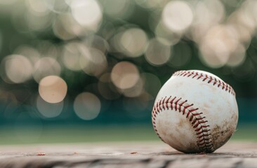 Wall Mural - Baseball on a Field Bench