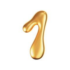 3d gold liquid number 1 in y2k style isolated on a white background. Render of 3d golden inflated figures with glossy effect. 3d vector y2k typography digit