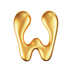 Wall Mural - 3d gold liquid letter W in y2k style isolated on a white background. Render of 3d golden inflated bubble alphabet with glossy effect. 3d vector y2k typography letter