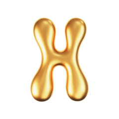 Wall Mural - 3d gold liquid letter H in y2k style isolated on a white background. Render of 3d golden inflated bubble alphabet with glossy effect. 3d vector y2k typography letter