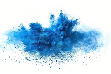Wall Mural - Dynamic explosion of blue powder against white background capturing vibrant motion, ideal for creative projects and dynamic visual presentations.