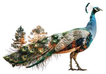 Canvas Print - PNG  Peacock nature double exposure illustration