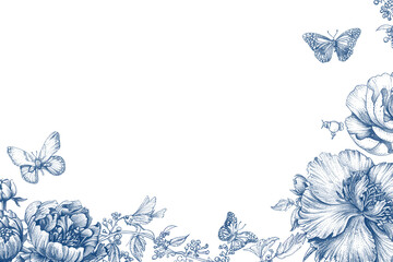 Wall Mural - PNG  Elegant floral illustration with butterflies