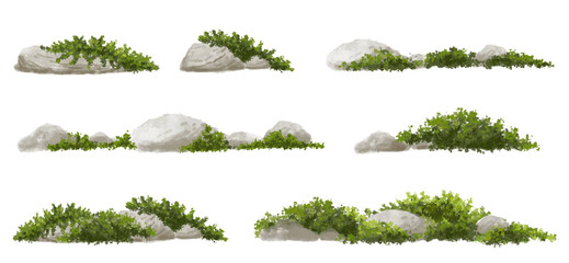 Wall Mural - vector watercolor of grass with rock for landscape and architecture drawing, elements for environmen