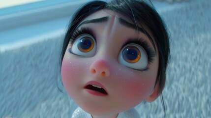 A cartoon girl with blue eyes and orange eyeshadow