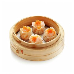 Delicious, fresh Dim Sum, beautiful serving, isolated on white background, staged professional photography, food photography