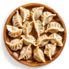 Delicious, fresh Jiaozi, beautiful serving, isolated on white background, staged professional photography, food photography