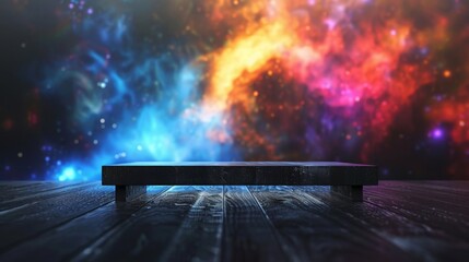 Aufkleber - A black platform sits in front of a colorful nebula with blue, red, and orange hues.