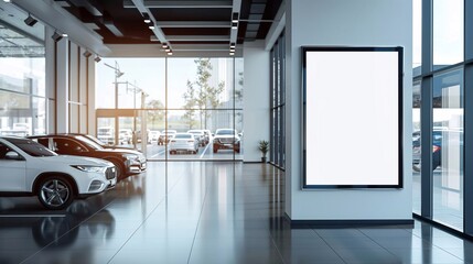 Wall Mural - blank white poster in car dealership.