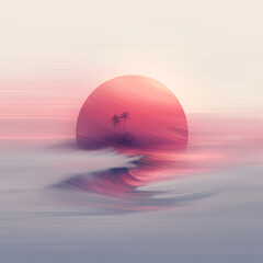 Wall Mural - A beautiful sunset with a palm tree in the foreground