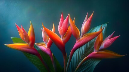 Wall Mural - Enchanting Heliconia Flowers: Vibrant Blooms with Detailed Textures and Natural Lighting