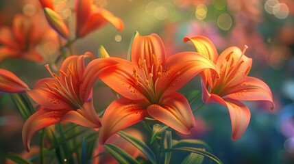 Canvas Print - Fiery Elegance - Stunning Flame Lilies in Full Bloom with Vibrant Colors, Unique Shapes, and Dynamic Compositions under Natural Lighting and Realistic Depth of Field